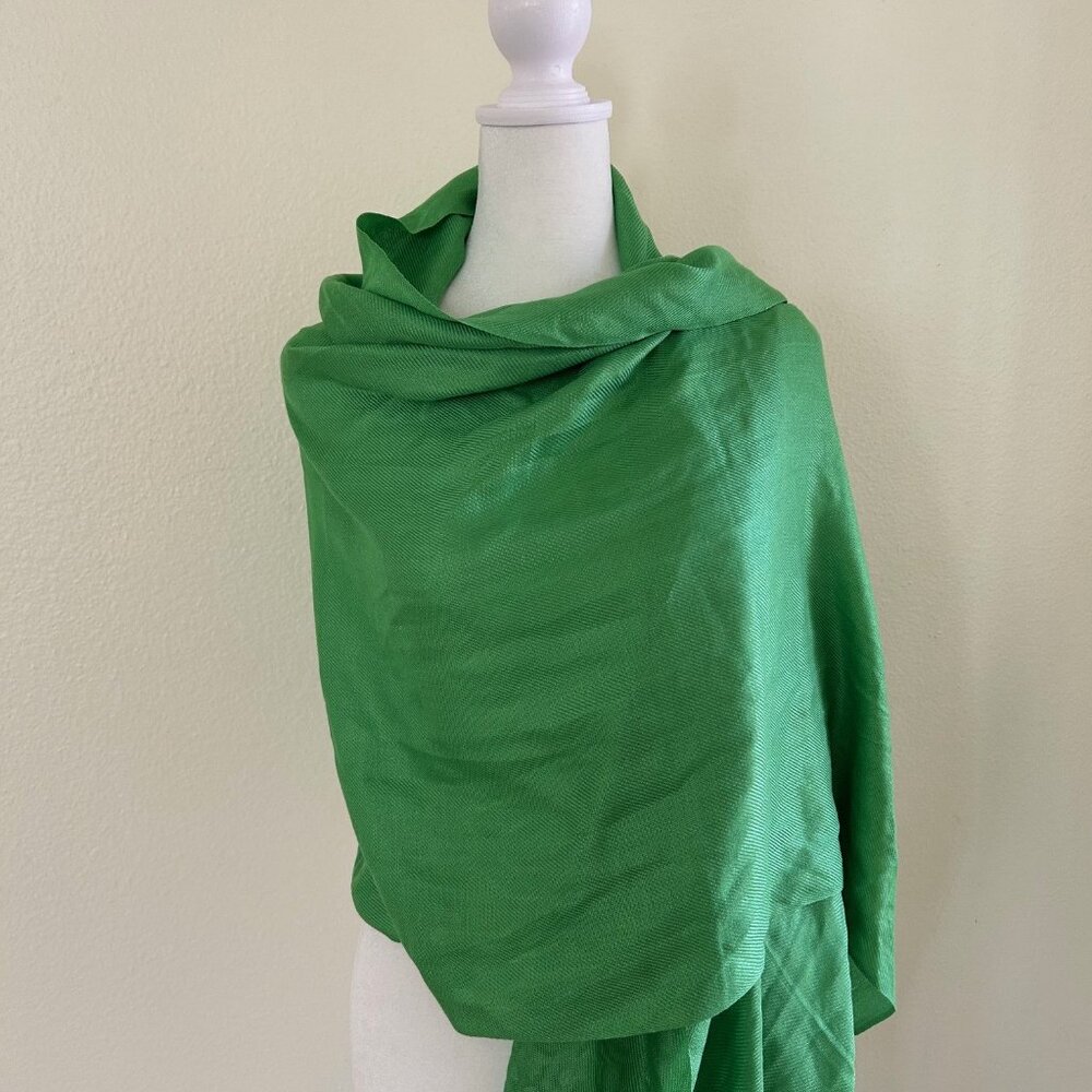 Green Pashmina Shawl Wrap Silk Blend Scarf Tassel Fringe Evening Wedding Travel - Picture 5 of 7